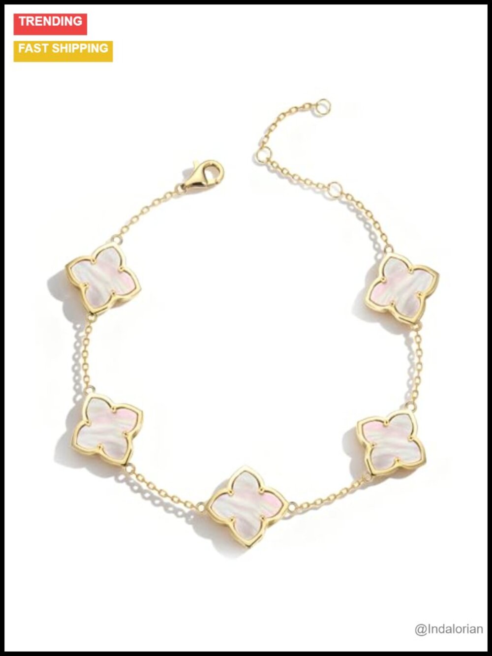 925 Sterling Silver 14k Gold Plated Four Leaf Clover Charm Bracelet